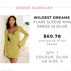 Oh Polly Olive Flare Sleeve Mini Dress